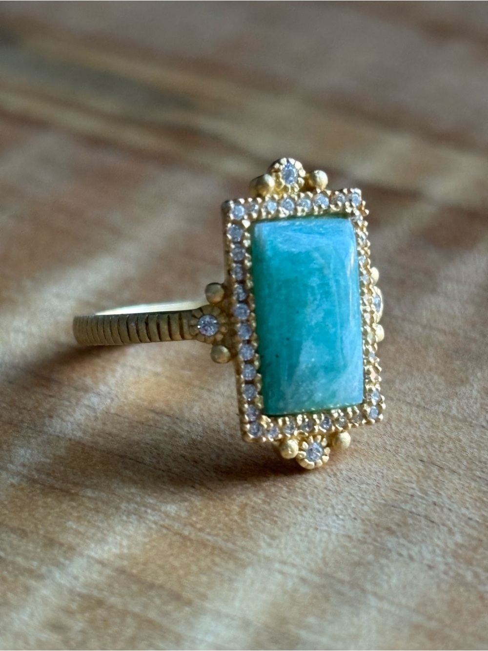 Freida Rothman Gold over 925 Sterling Silver Ring Amazonite and Pavé CZ size 7
